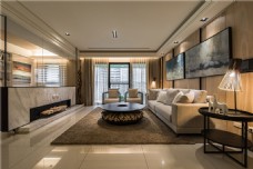 现代时尚大户型客厅深色地毯室内装修效果图