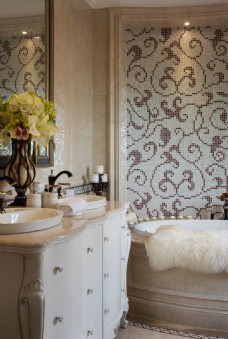 装修花纹现代时尚银色花纹背景墙浴室室内装修效果图