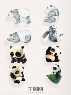 装饰素材手绘熊猫素材卡通元素装饰图案集合