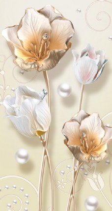 3D立体郁金香浮雕珠宝玄关花卉