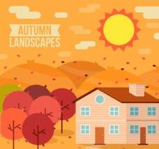 秋季郊外房屋风景矢量素材