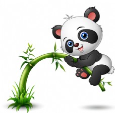爱上骑在竹子上的卡通熊猫矢量素材