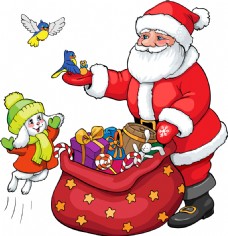 给小岛天使派礼物的卡通圣诞老人元素