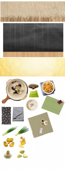 俯视图食物桌布姜块大蒜蔬菜桌布营养汤菜肴