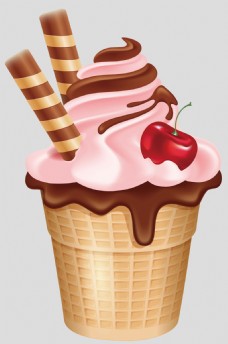 冰淇淋海报红色樱桃浅红色冰淇淋免抠psd透明素材