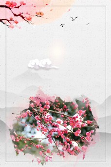 中国风山水花朵背景
