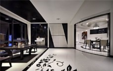 装修花纹现代冷感客厅黑色花纹瓷砖地板室内装修图