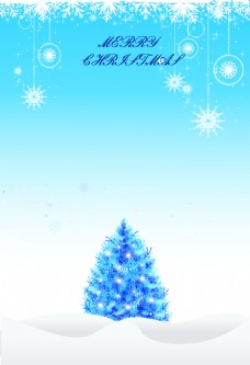 蓝色圣诞树雪花挂坠清新海报背景素材