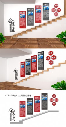 楼体大型3D立体企业楼梯文化墙CDR矢量图