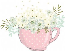 抠图专用粉色杯子与花卉卡通水彩透明素材