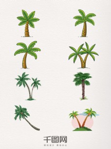 绿树绿色手绘椰子树元素