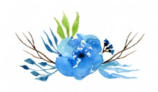 蓝色水墨植物卡通水彩透明素材
