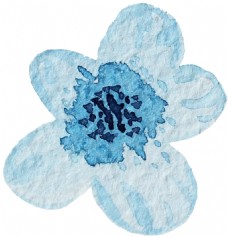 蓝色清新水彩花朵卡通水彩透明素材