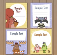 4款可爱动物留言卡片矢量素材