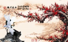 中国画梅花装饰背景墙