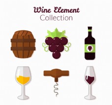 6款扁平化葡萄酒元素图标矢量素材
