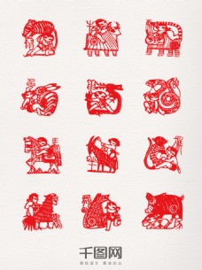 辰龙中式十二生肖剪纸元素