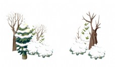 手绘卡通冬季树木素材