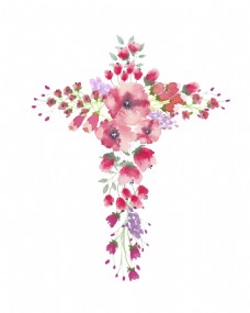 十字花花卉十字架卡通透明装饰素材