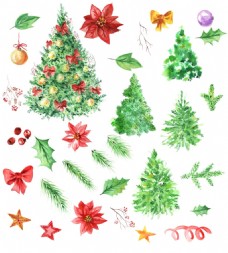 绿树手绘圣诞节装饰植物树木绿叶psd源文件