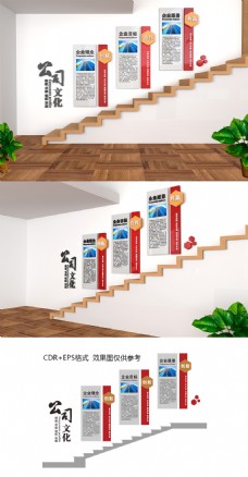 公司文化大型3D立体企业楼梯文化墙CDR矢量图