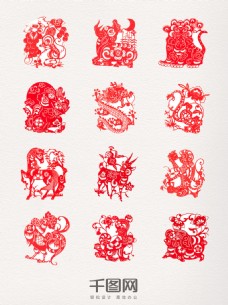 酉鸡十二生肖装饰图案元素