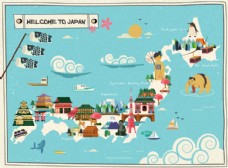 卡通手绘日本旅行地图