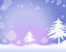 冬季雪花松树PSD源文件淡紫色背景