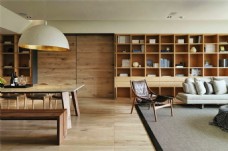 北欧时尚客厅深色木制柜子室内装修效果图
