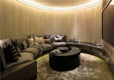 现代奢华客厅圆形深色茶几室内装修效果图
