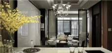 现代时尚银色水晶吊灯客厅室内装修效果图