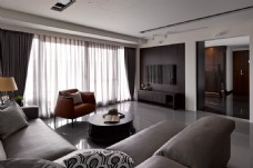 现代简约客厅双层窗帘室内装修效果图