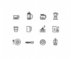 咖啡杯12款灰色咖啡图标icon