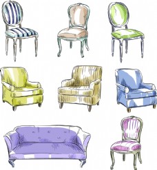 水彩绘各种椅子静物
