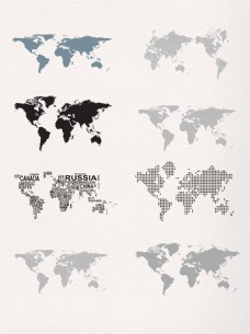 一组世界地图灰色系