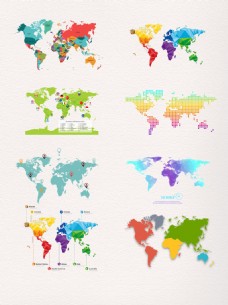PSD素材一组彩色世界地图素材