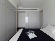 现代简约卧室白色亮面衣柜室内装修效果图