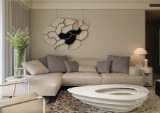现代时尚客厅浮雕花朵背景墙室内装修效果图