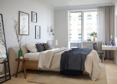 现代室内现代时尚卧室浅色薄纱窗帘室内装修效果图