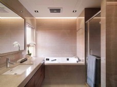 现代温馨卫生间瓷砖洗手台室内装修效果图