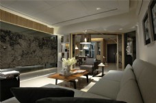 中式气质客厅深色花纹背景墙室内装修效果图