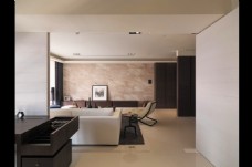 现代极简客厅藕粉色地板室内装修效果图