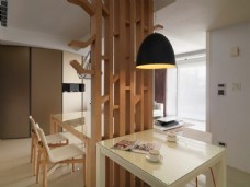 北欧时尚客厅木材隔断室内装修效果图