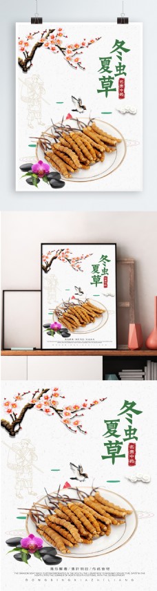中国风设计中国风冬虫夏草传统展板设计