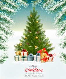 SPA插图精美圣诞树圣诞礼物节日插画图