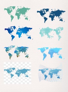 @世界一组蓝色系世界地图素材