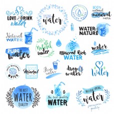 水彩绘蓝色水滴环保图标