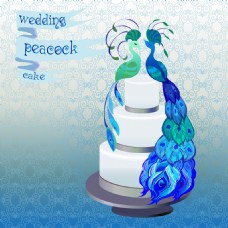 餐饮卡通蓝孔雀与蛋糕矢量背景素材