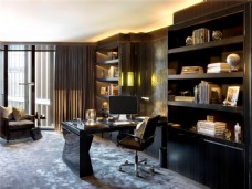 中式奢华客厅黑色书桌室内装修效果图