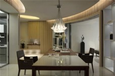 现代时尚客厅亮面瓷砖餐桌室内装修效果图